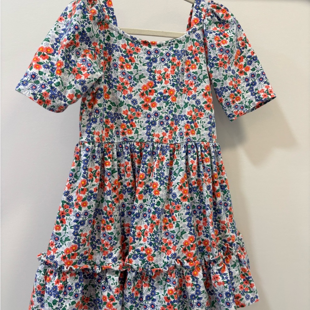 Janie and Jack Floral Tiered Dress in Orange, Blue & Green